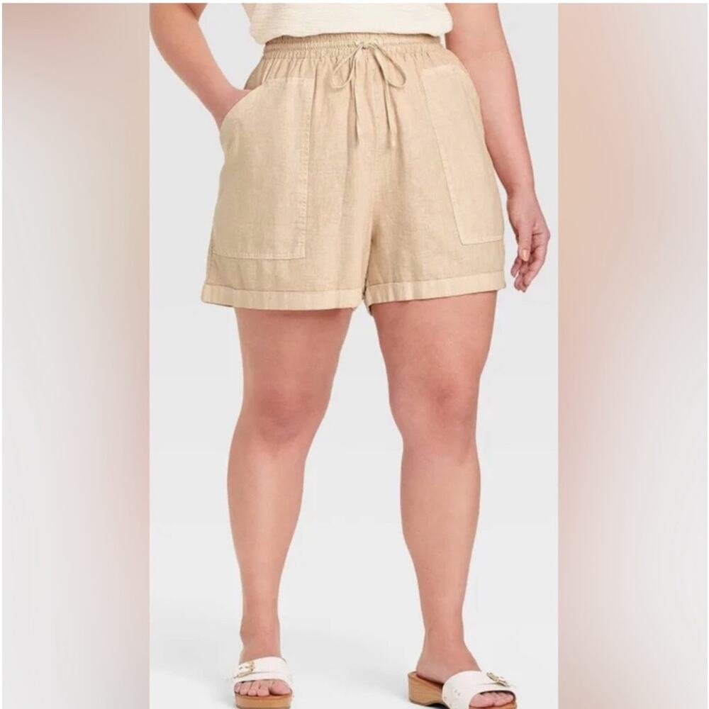 Universal Thread Linen Blend Cream Shorts Elastic Waist NWT 1X